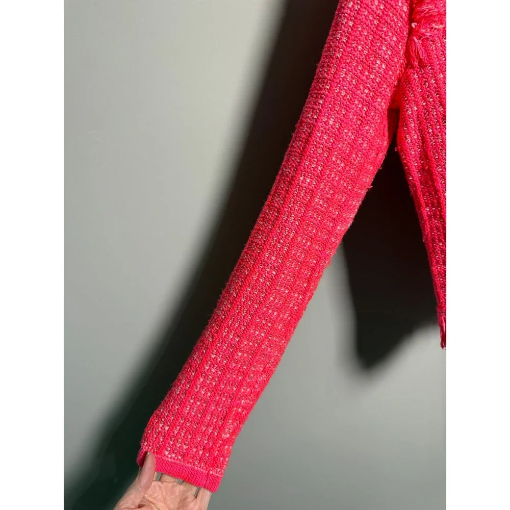 Lilly Pulitzer Simora Fringe Cardigan Spicy Coral Exotic Tweed S‎ Preppy Coastal - Picture 3 of 8